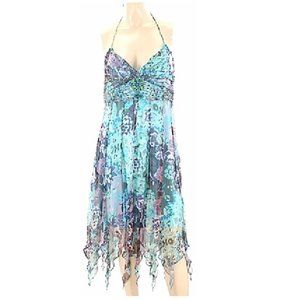 100% Silk Multi Colored  Hi-lo Flowy Chiffon Dress